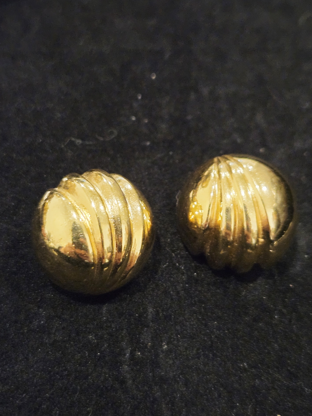 Vintage Monet Gold Tone Ribbed Dome Pierced Earrings - Women Jewelry